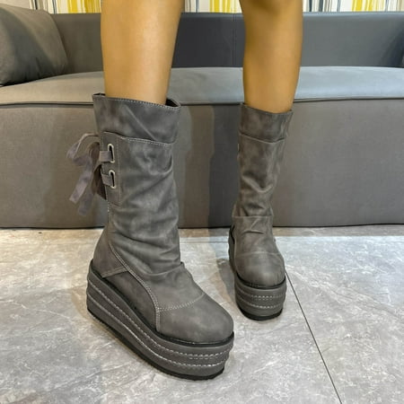 

UTTOASFAY Boots for Women the New Thick-Bottomed Sponge Cake for Autumn and Winter Is Increased and Thinner In Large Size Boots Rollbacks