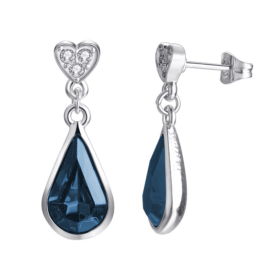 Vogem Silver Water Drop Earrings for Women Blue Cubic Zirconia Dangle Heart Earrings for Pierced Ears Trendy Jewellerya