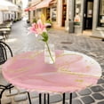 thumbnail image 6 of Pink Gold Round Tablecloth for 45-54 Inch Tables,Fitted Table Cover with Elastic Edge,Boho Modern Abstract Minimalist Aesthetic Flower Waterproof Outdoor Table Cloth Protector for Patio Garden Dinner, 6 of 9