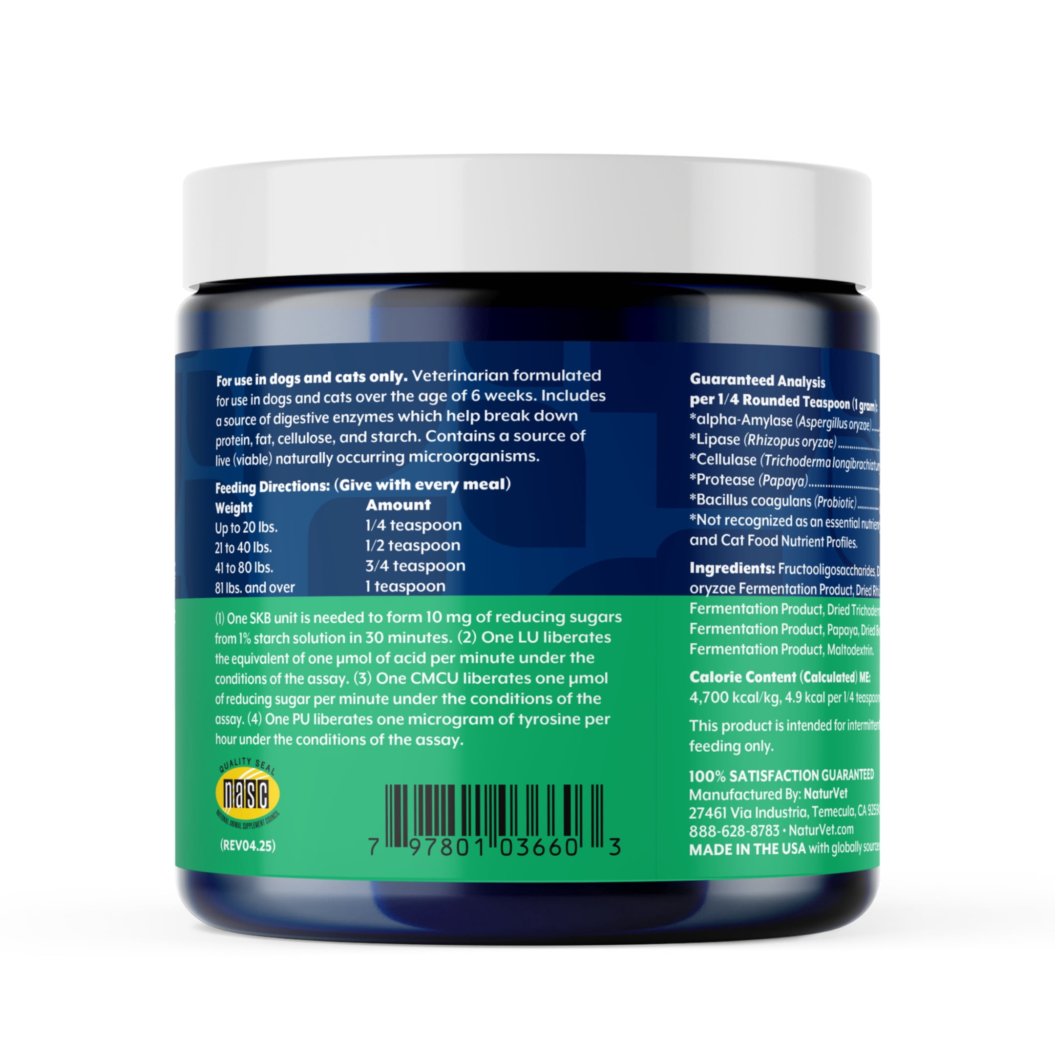 NaturVet Digestive Enzymes Supplements for Dogs and Cats, 4 oz Powder