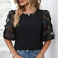 thumbnail image 2 of Women's Lightweight Blouse Daily Lace Sleeve Patchwork Daily Elegant Round Neck Regular Fit Tops, 2 of 2
