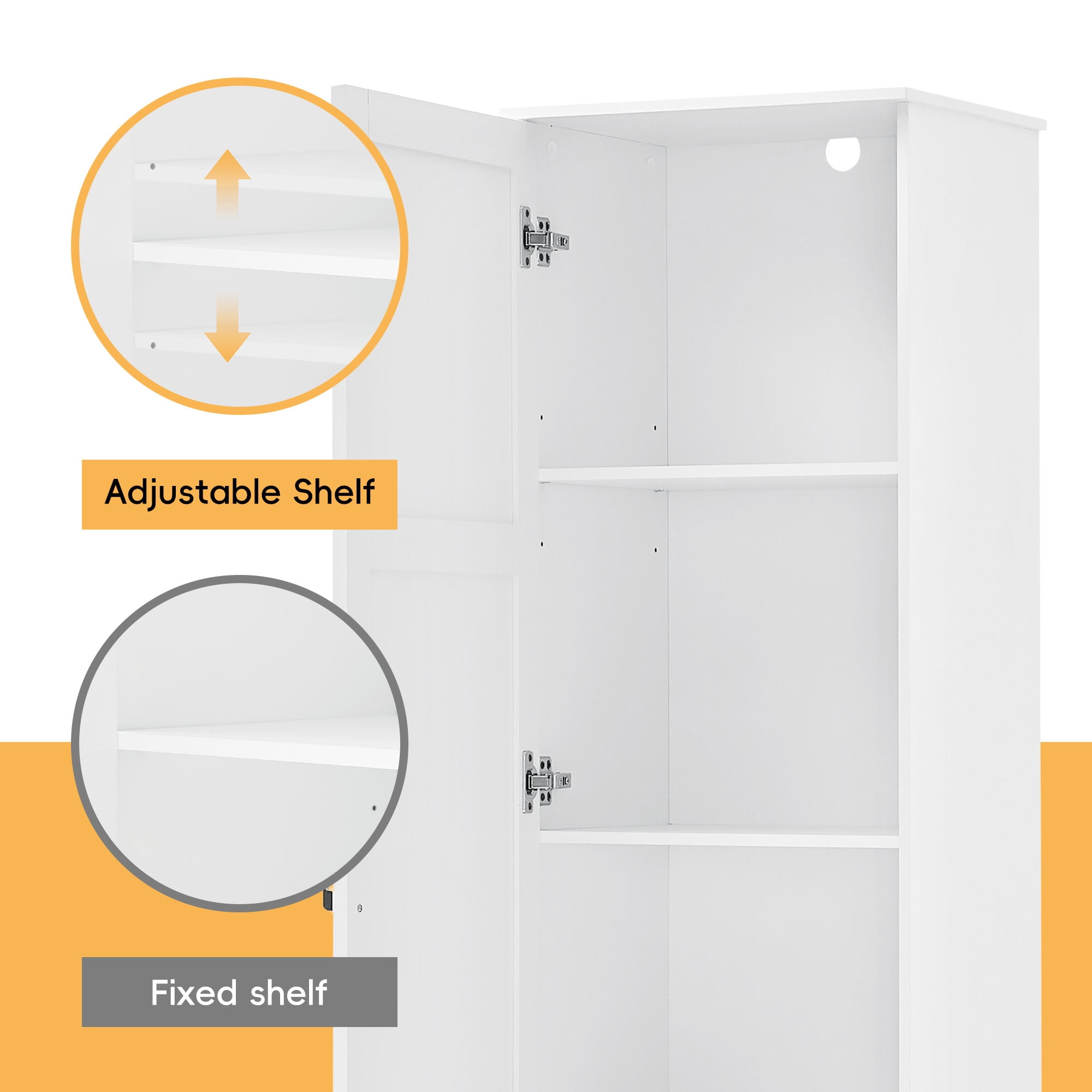 HOQBN Storage Cabinet with One Door & Adjustable Shelf,60" H Tall Bathroom Storage Cabinet for Bathroom,Office,White