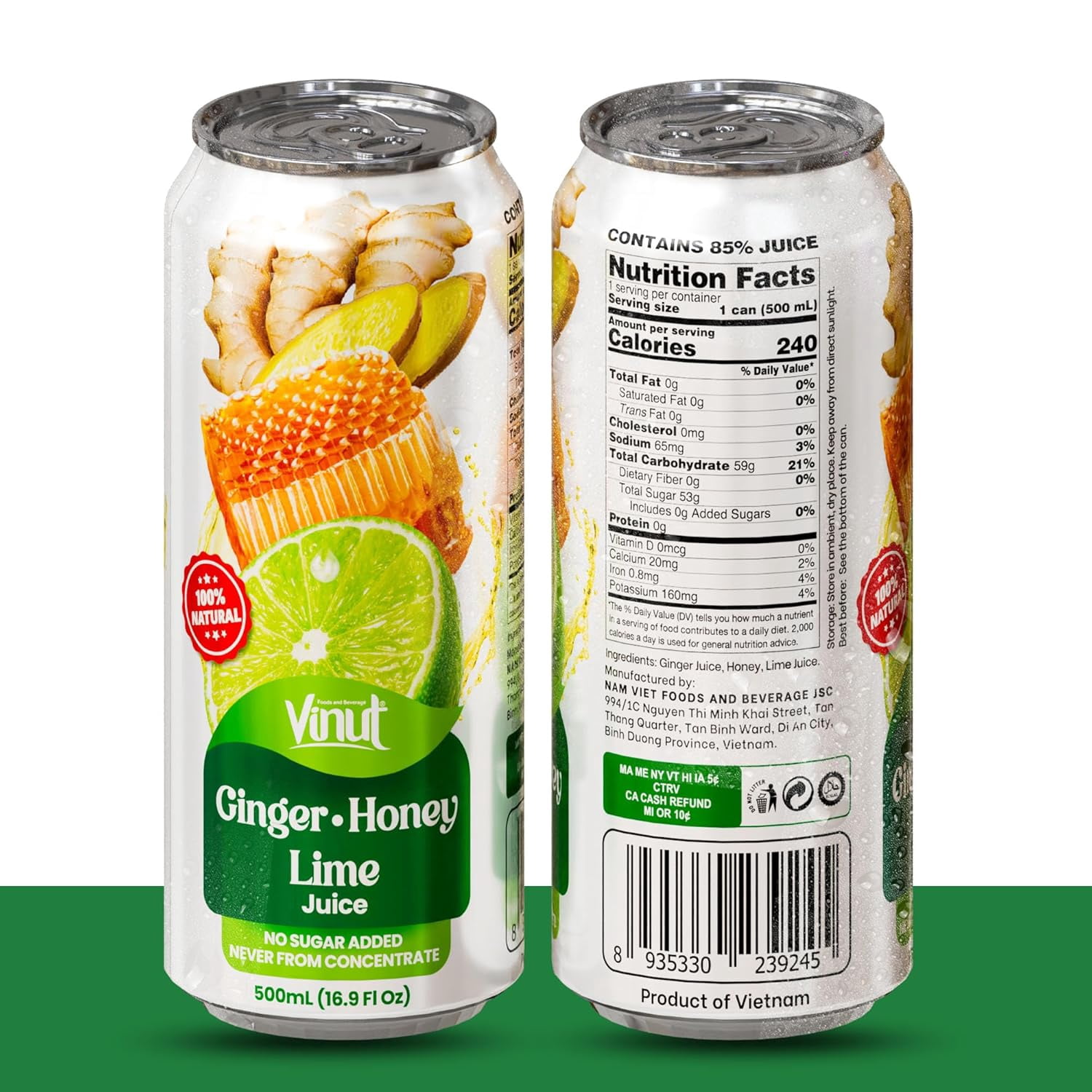 VINUT 16.9 fl oz 100% Natural Ginger, Honey, Lime Juice drink – Not from Concentrate