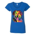 thumbnail image 3 of Smiling Dog | Colorful Neon Golden Retreiver | Dean Russo Art Animal Lover Womenâ€™s Standard V-Neck Tee, Royal, X-Large, 3 of 6