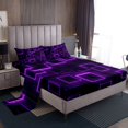 thumbnail image 2 of Geometry Sheets Queen Size Boys Girls,Purple Black Geometrical Sheet Set For Kids Adults,Neon Lights Bed Sheets Set Modern Gradient Cubes Abstract Top Sheet, 2 of 7