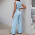 thumbnail image 7 of ClodeEU Women's Striped V Neck Sleeveless Wide Leg Jumpsuit, Tie Waist Romper with Pockets for Summer Blue,Women's Plus XL, 7 of 7