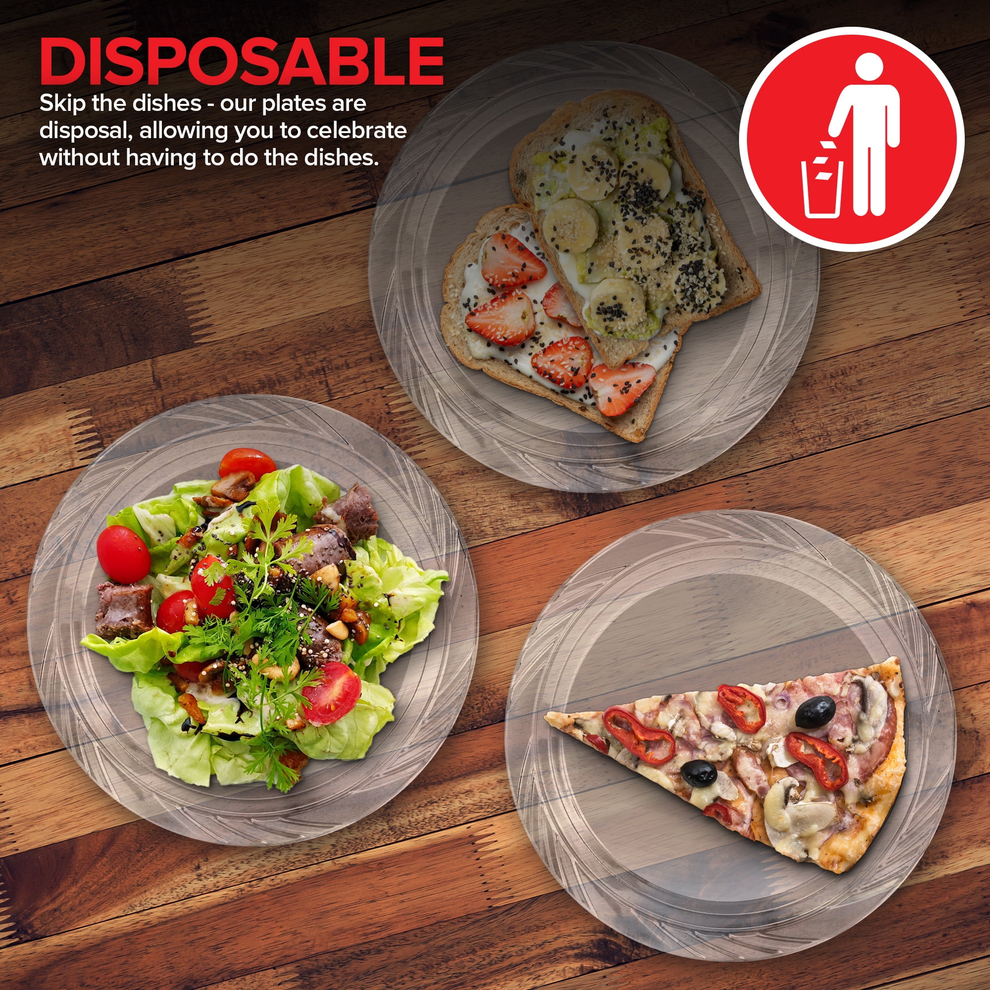 Stock Your Home 240-Count, 7 Inch Clear Plastic Plates, Flexible, Disposable Heavy Duty Party Dinner Plate, for Wedding Reception, Holiday Parties, Cake, Dessert, Appetizers, Salad, Medium Size