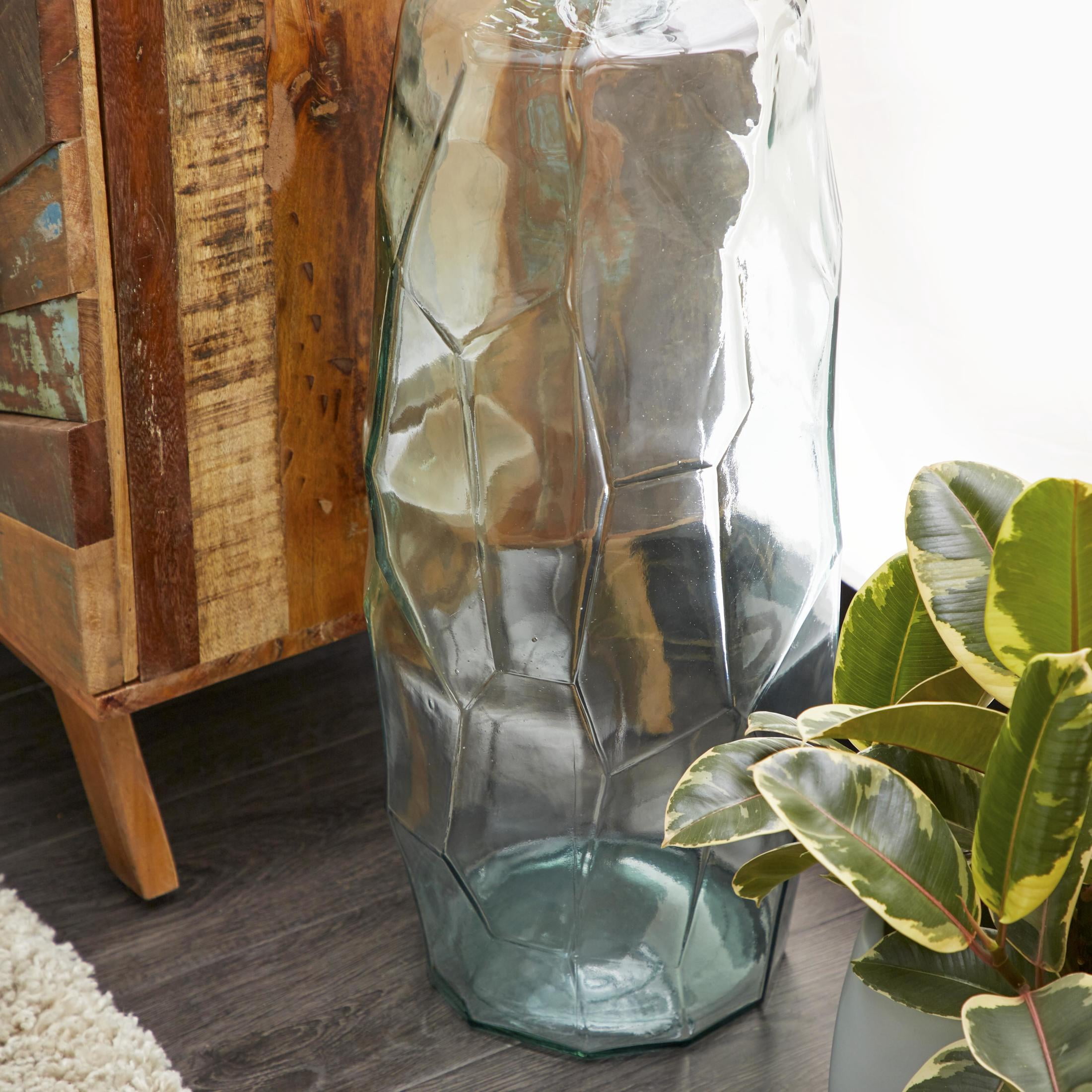 DecMode 29" Handmade Tall Spanish Bottle Neck Faceted Teal Recycled Glass Vase