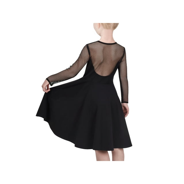 Robe Fille Noire en Maille Transparente Manches Longues Coton Perlé Formelle 7 Ans