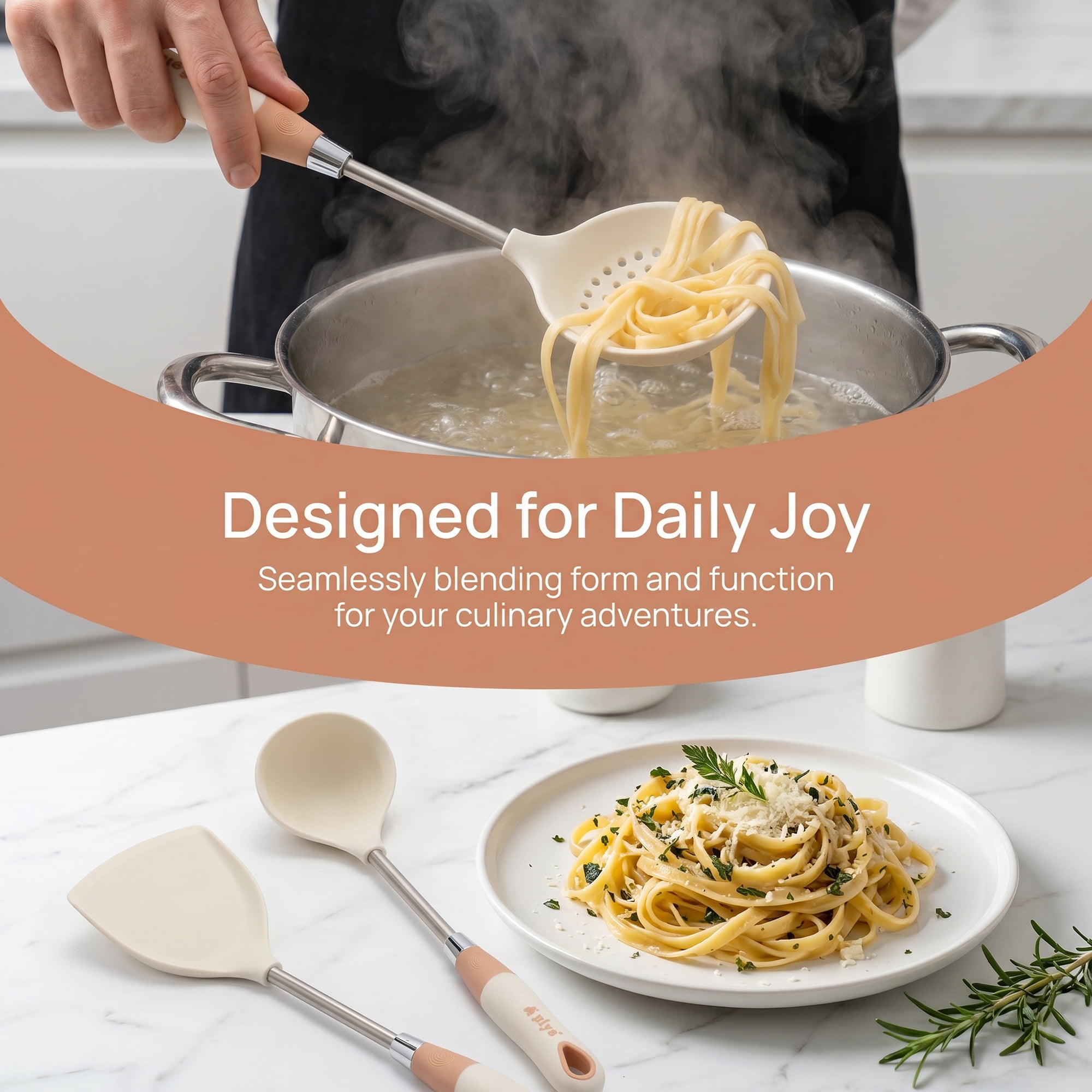 Unique Bargains Kitchen Utensil Set with Silicone Cooking Gadgets White-Silver 3pcs