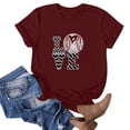 thumbnail image 1 of Meichang T-Shirts de Baseball pour Femmes à Cœur d'Amour Col Ras du Cou Manches Courtes T-Shirt Graphique Coupe Ample Mode Décontractée Hauts T-Shirts Mignons Cadeaux de la Fête des Mères pour Maman Vin G, 1 of 3