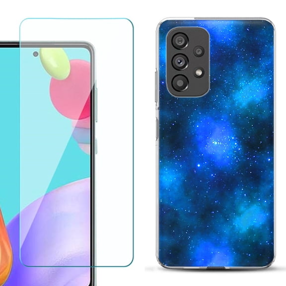 Slim-Fit Fashion Phone Case for Samsung Galaxy A53 5G, with Tempered Glass Screen Protector, by OneToughShield ® - Cosmos/Stars
