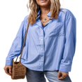 thumbnail image 3 of CHOK Blouse Tops pour Femmes Manches Longues Automne Rayé Imprimé Confortable Tops Chemises Décontractées Col Rabattu Léger Blouses avec Poches Bleu Ciel G, 3 of 4