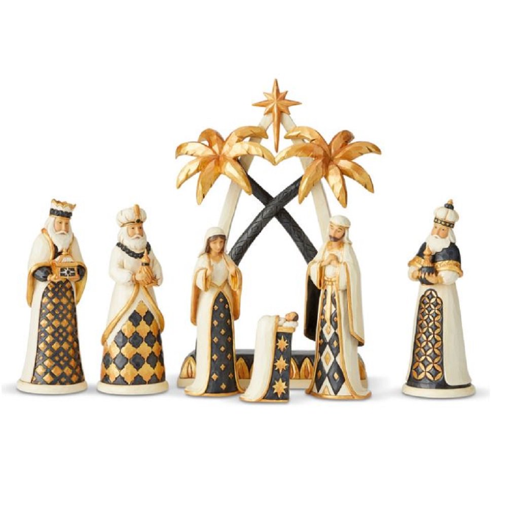 Jim Shore Heartwood Creek Black And Gold 7 Pc Nativity Set Figurine