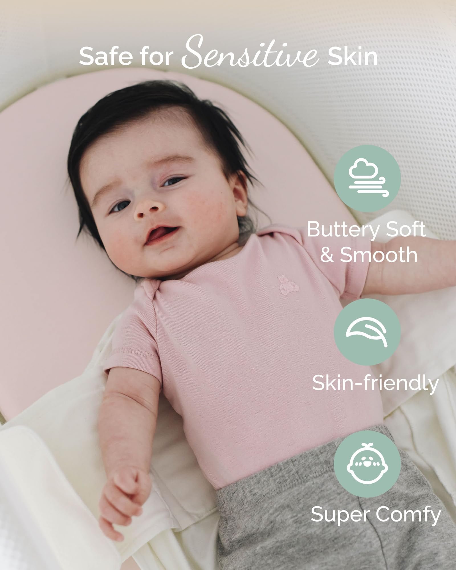 TotCare Bassinet Sheets 20x30 Inch for Graco Travel Lite Crib, Sense2Snooze, My View 4 in 1, Dream Suite and Guava Bassinet - Buttery Soft, Ultra Stretchy Sheets - Sky + Sage + Cloud, 3 Pack