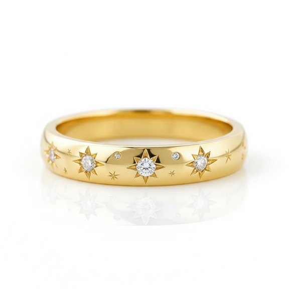 Classic Starburst Diamond Ring, Star Setting Ring, Celestial Ring, Thick Band Ring, Minimalist Jewelry, Proposal Ring.