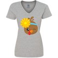 thumbnail image 3 of Inktastic Thanksgiving Turkey, Turkey With Sunflower Women's V-Neck T-Shirt, 3 of 5