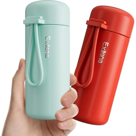 Tumis Water Bottles 5oz Pack of 2, Small Insulated Water Bottles for Hot&Cold Drinks, Water Bottle Purse with Carry Handle - 100% Leakproof Perfect for School, Travel...(Mint+Red)