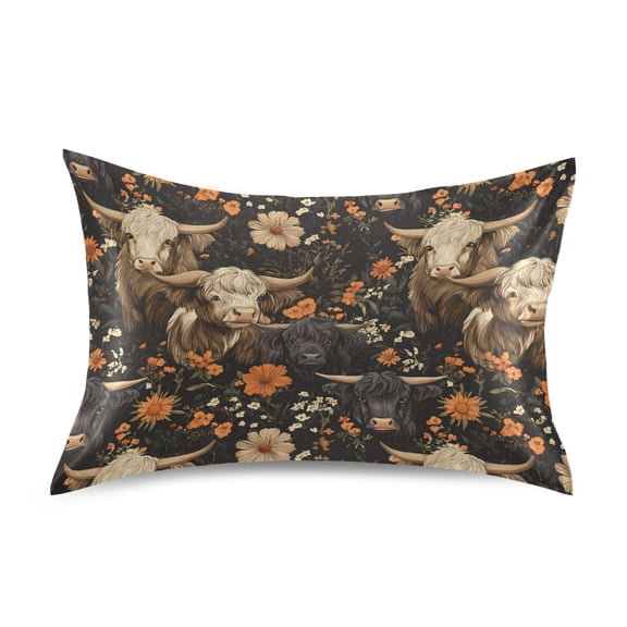 Ryvnso Satin Pillowcase Highland Cows Flower Pillow Cases Standard Size 26x20in