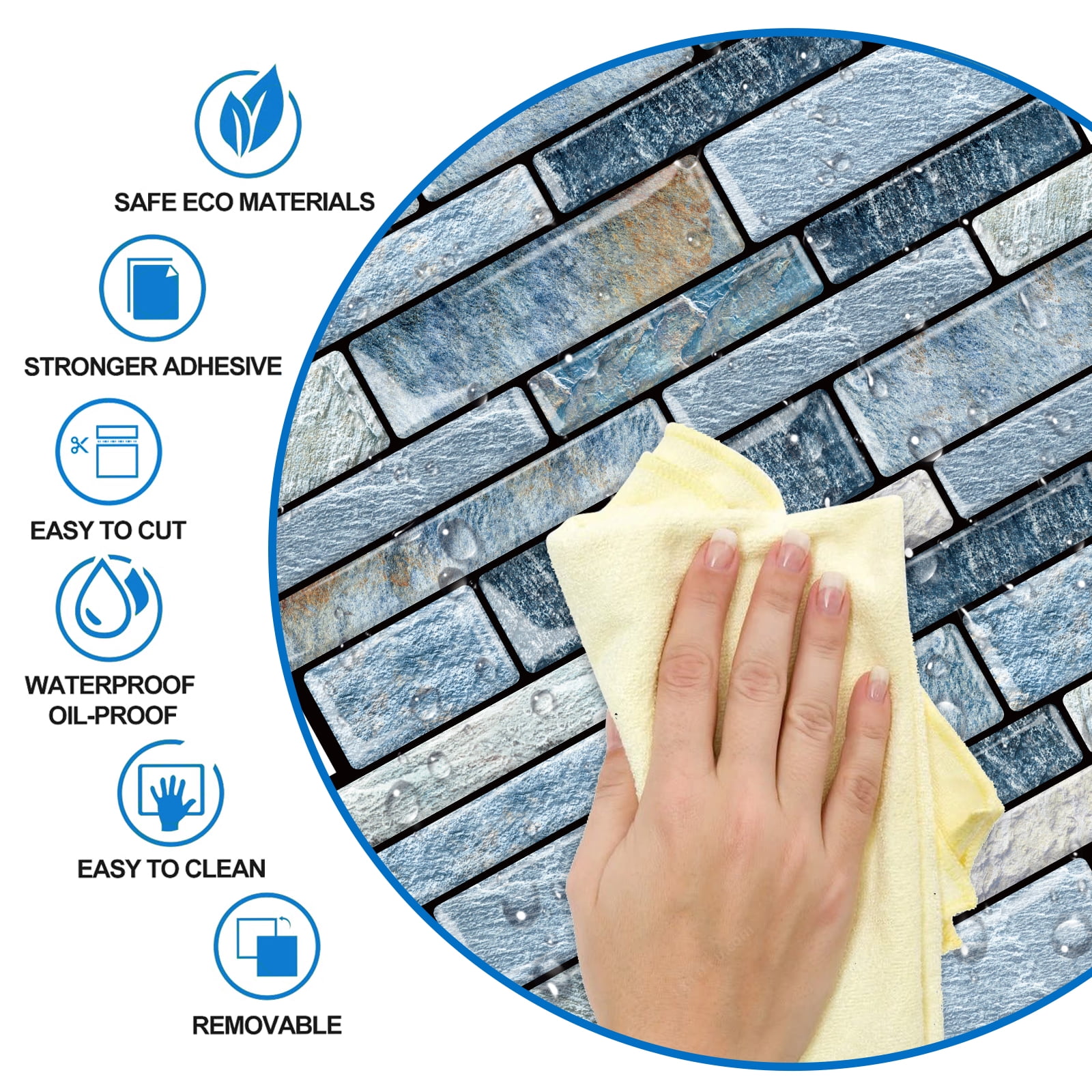 DEWOO 10 Sheets Peel and Stick Tile Backsplash, Stick on Wall Tiles, Self Adhesive Tile Sticker for Kitchen Backsplash and Bathroom(12"x12",Blue Marble)