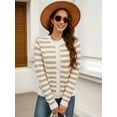thumbnail image 5 of Women'S Cardigan Sweaters Striped Open Front Button Down Knitted Coat Cropped Fall Outwear White-Brown XL, 5 of 8