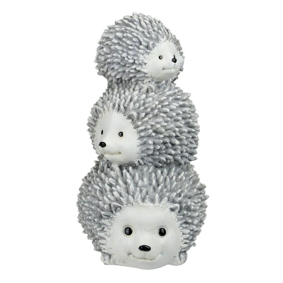 Roman 10.25" Gray and White Outdoor Stacked Hedgehogs Garden Statue