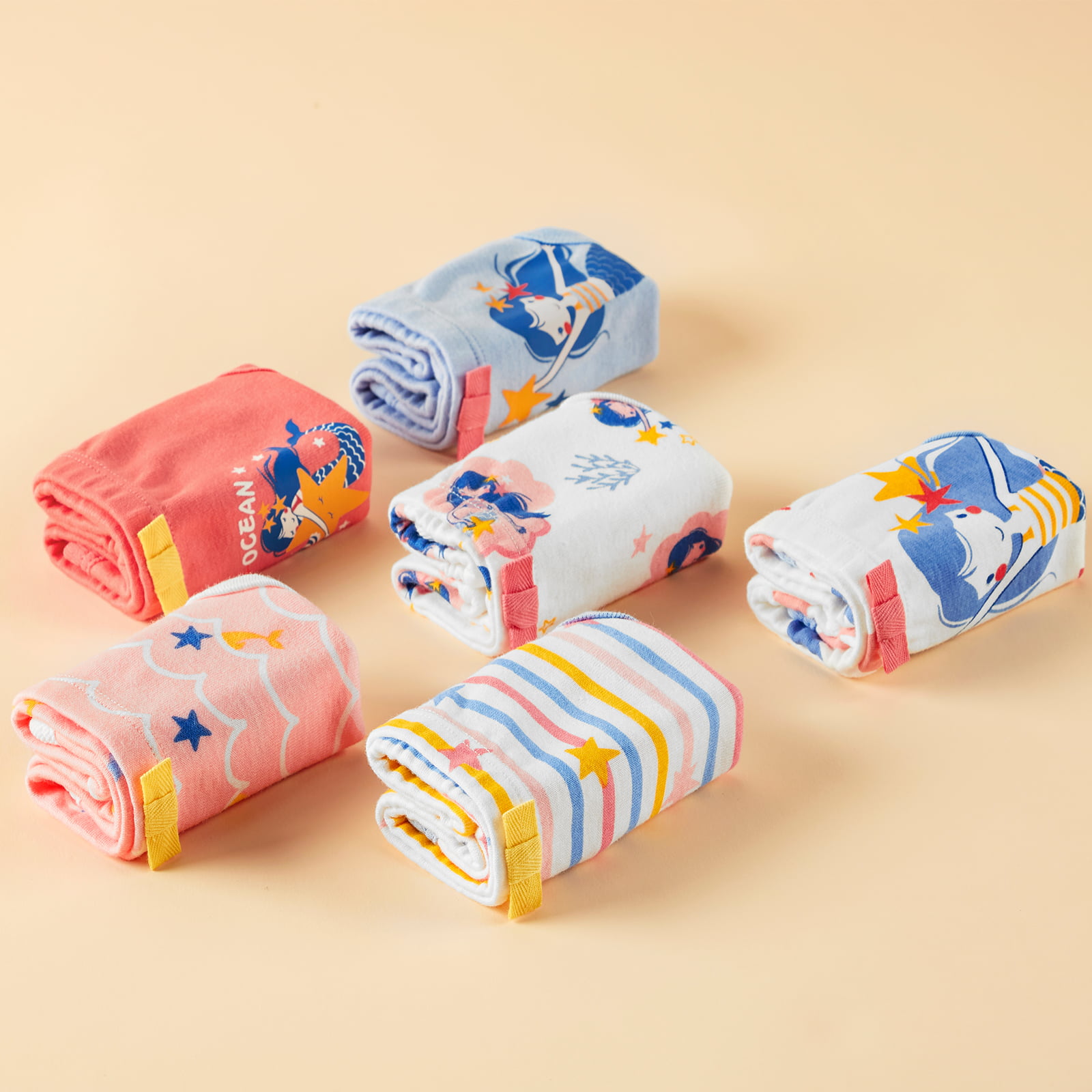 6 Packs Kids Girls Colorful Panties Briefs Cute Horse Printed