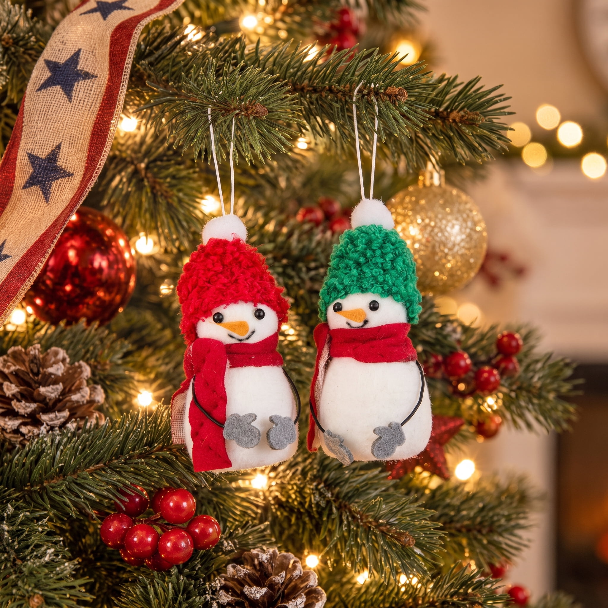 4-Count Red/Green/White Fabric Snowman Mini Christmas Ornaments, 3.5", by Holiday Time