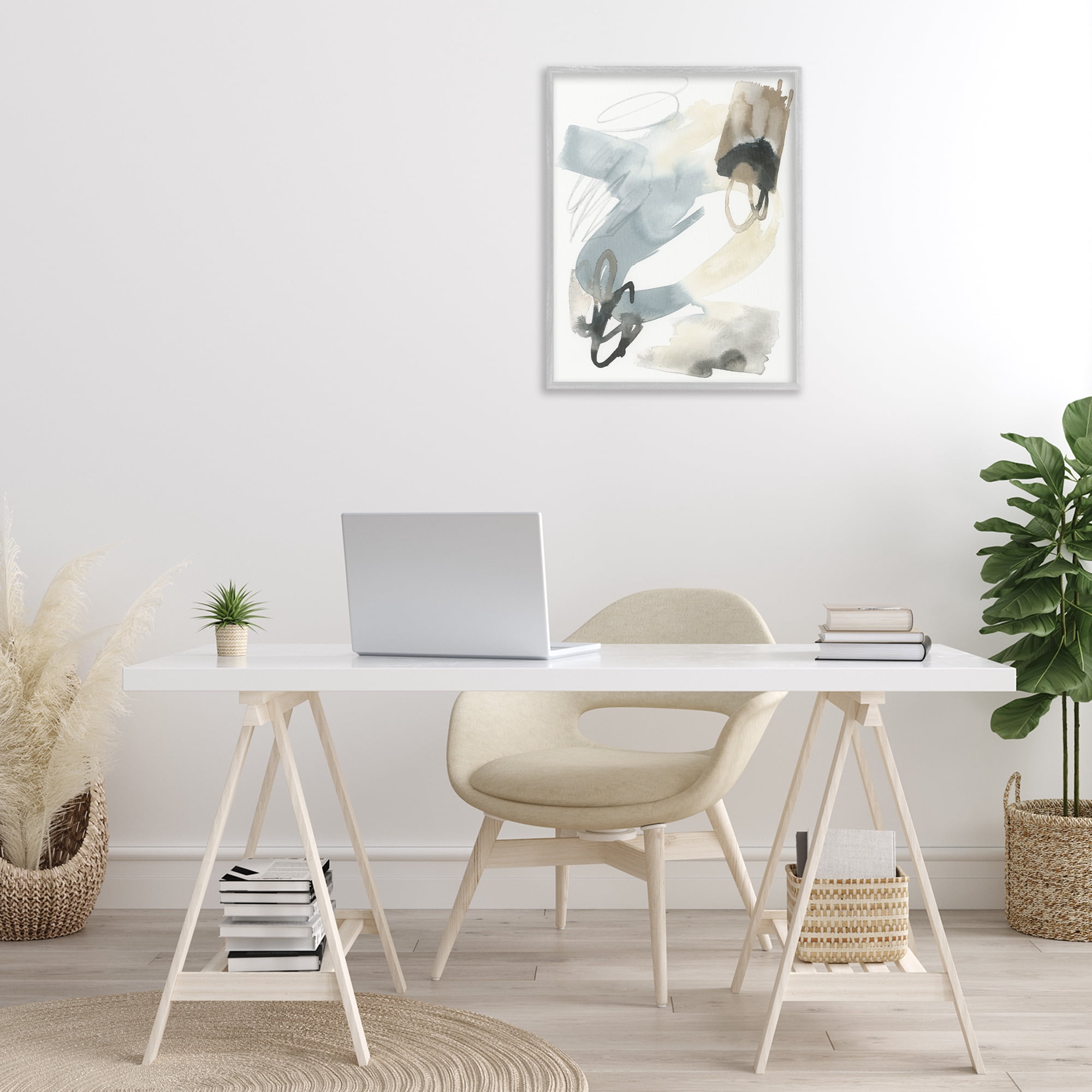 Stupell Industries Watercolor Paint Strokes Abstract Painting Gray Framed Art Print Wall Art, 24 x 30