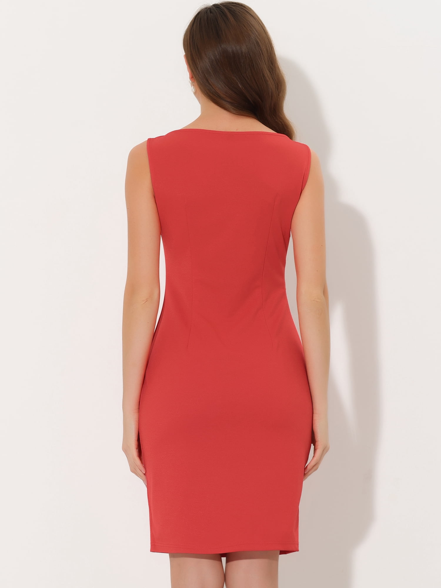 DARING DIVA Sleeveless Sheath Dress Boat Neck Casual Office Dresses L Orange