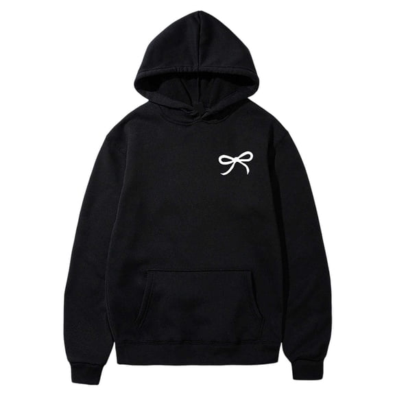 HAYIMI Women Bowknot Print Sweatshirt Oversized Hoodie Loose Long Sleeve Pullover with Drawstring Pocket Vintage Graphic Hooded Tops for Fall Winter Daily Walking
