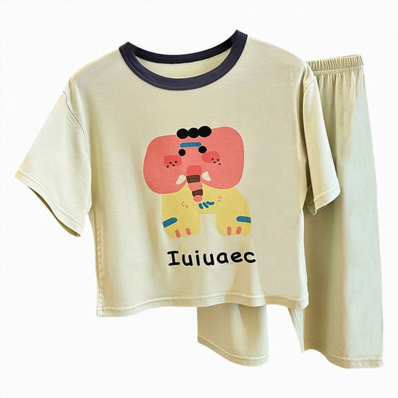 TOWED22 Toddler Infant Baby Boy Set of 2 Short Sleeve T Shirt Elastic Waist Comfy Print Shorts Clothing for Play(Green,7-8 Y)