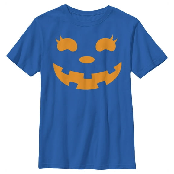 Boy's CHIN UP Halloween Jack o' Lantern Face Graphic Tee Royal Blue Small