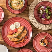 MALACASA 24 pcs Dinnerware Sets, Plates and Bowls Set for 6, Stoneware Dinner Set, Red