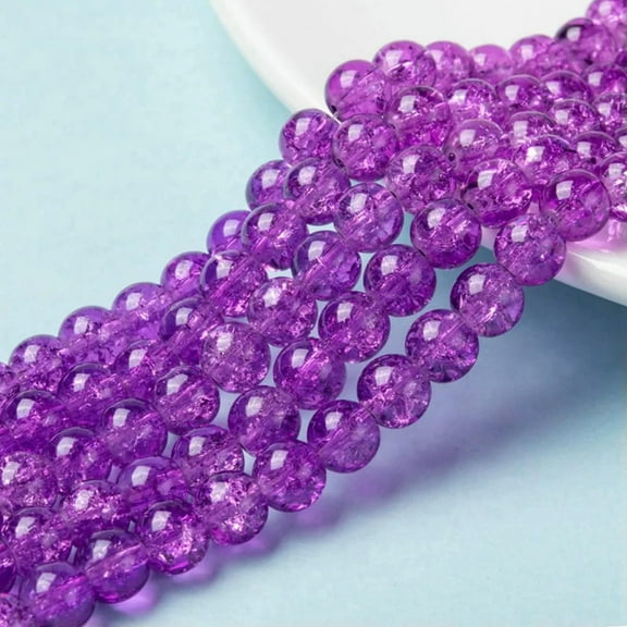 U8MO 50 Crackle Glass Beads 8mm Purple Veined Bulk Jewelry Supplies Mix Unique