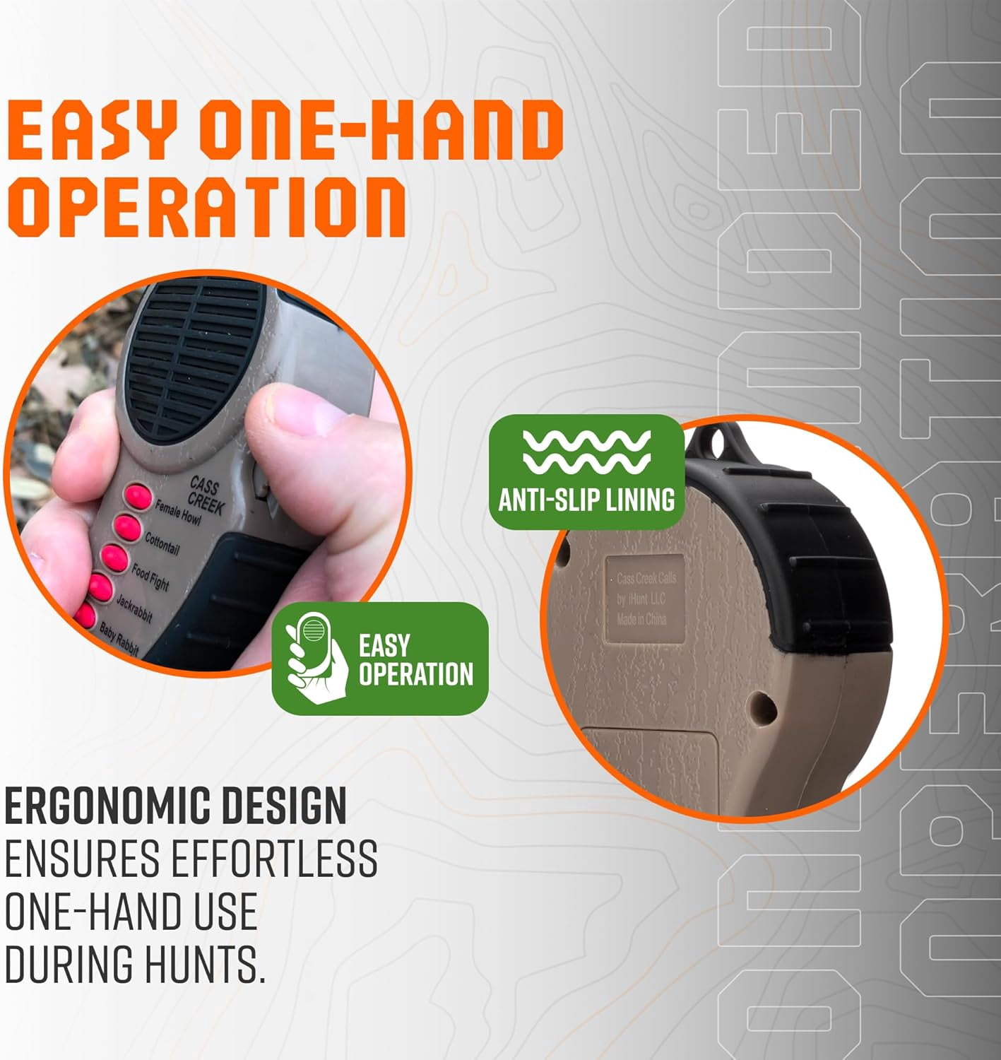 Cass Creek Ergo Predator Call for Hunting, Electronic Handheld Coyote Game Call, Compact with 5 Preloaded Predator Sounds, One-Hand Use