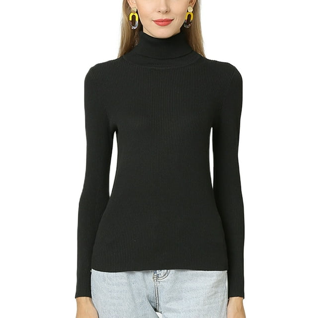 Bellella Tricot pour Femmes Col Haut Chandail de Travail Noir TG