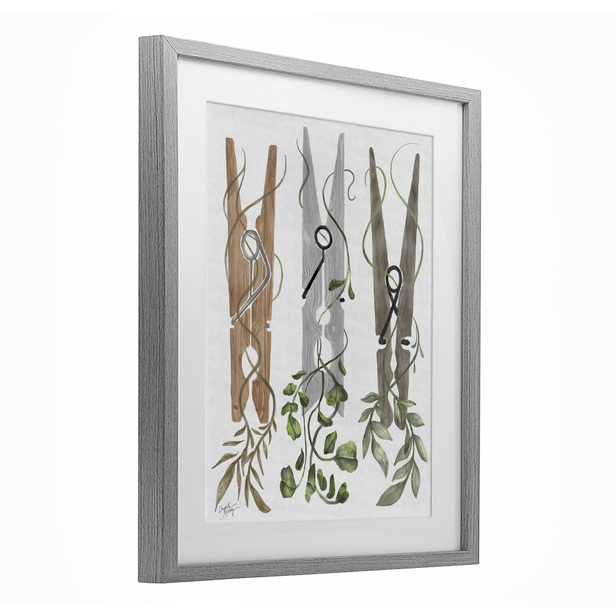Stupell Industries Ivy Wrapped Clothespins Gray Framed Print Under Glass, design by Elizabeth Medley
