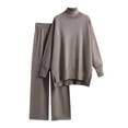 thumbnail image 2 of Usmixi 2 Piece Lounge Sets for Women Turtleneck Sweater 2 Piece Outfits Winter Cozy Knitted Pullover Sweater and Wide Leg Long Pant Lounge Sets Casual Solid Homewear Pajamas Sets Under $10, 2 of 7