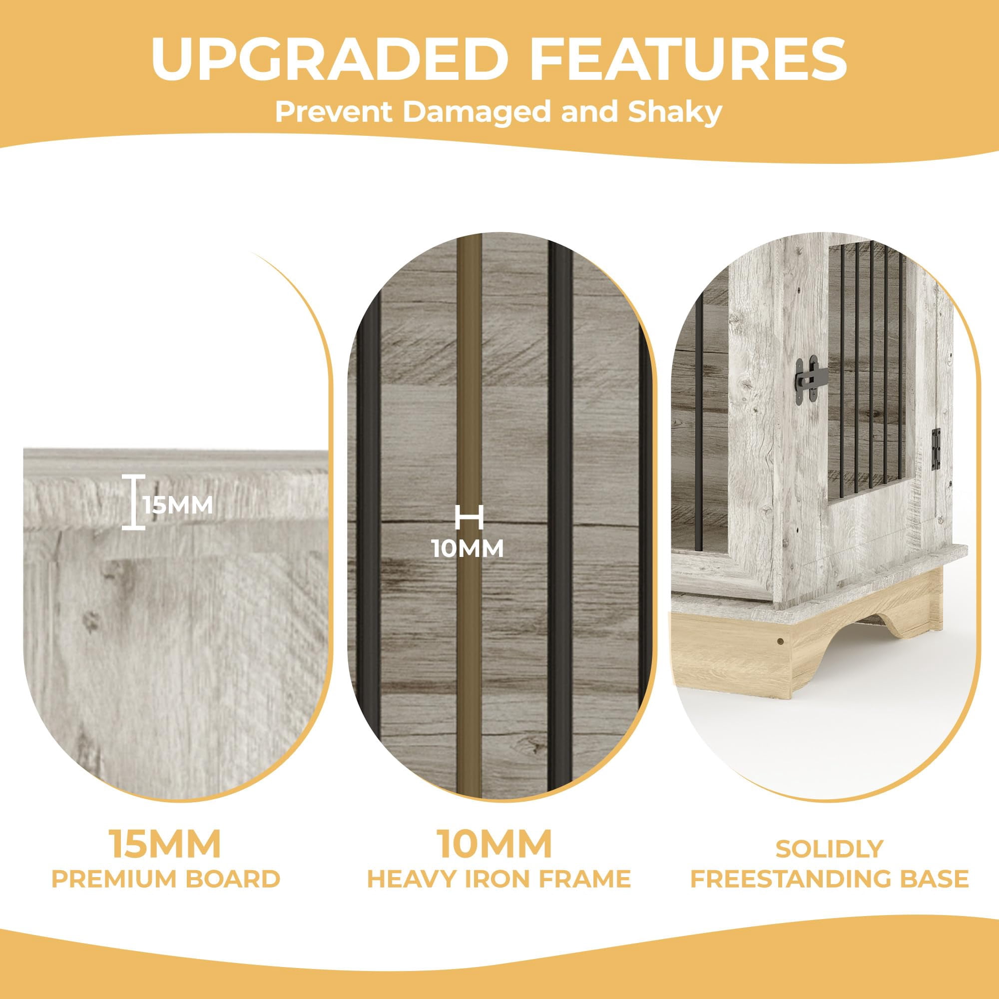 Danolapsi 47" Dog Furniture Crate,Dog Kennel Large Furniture Style Dog Crate w/ 2 Storage Draws & Removable Divider & Triple Door Design,Indoor Pet Crate Table for Large/Medium/Small Dogs