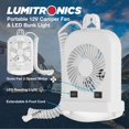 thumbnail image 2 of Lumitronics RV Portable 12V LED Interior Bunk Light and 2-Speed Personal Fan Combo - Quiet Motor - Reading Light with Extendable 8-Foot Cord - On/Off Switch - Mounting Brackets Included, 2 of 5