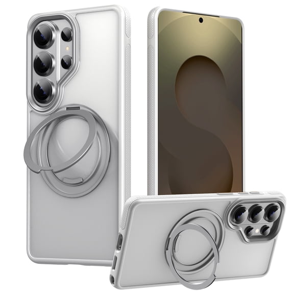 Designed For Samsung Galaxy S25 Ultra Magnetic Phone Case,360° Rotatable Ring Stand,Raised Camera Frame,Compatible with MagSafe,Shockproof Rugged Anti-fall Ultra Slim Phone Case Cover,White