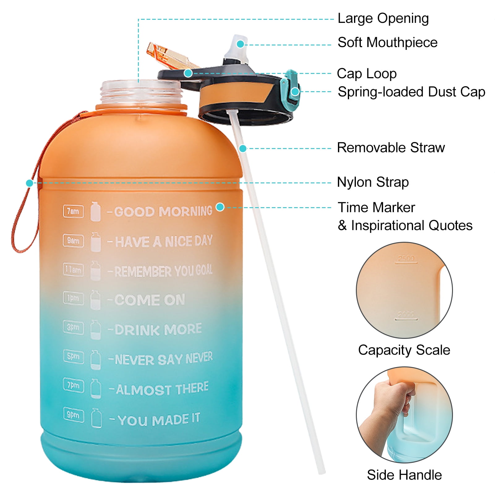 Sunny Morning - H2O Capsule Inspo 1 Gallon Water Bottle with Time Marker and Straw