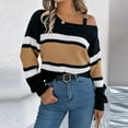 thumbnail image 4 of Women's Off Shoulder Striped Knit Sweater Casual Loose Fit Long Sleeve Pullover Top for Fall and Winter, 4 of 5