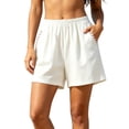 thumbnail image 2 of YanHoo Cotton Linen Shorts for Women Vintage Elastic Waist Loose Short Pants Casual Beach Vacation Shorts with Pockets, 2 of 8
