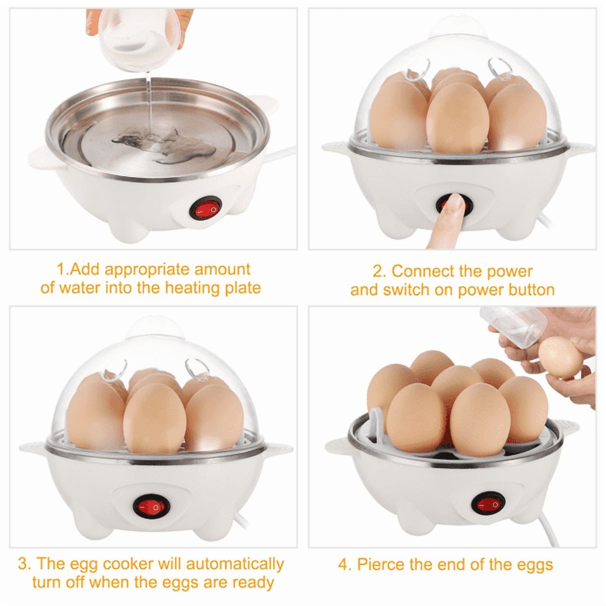 Electric Egg Cooker, 7‑Egg Capacity Multi‑Function Egg Boiler with Auto Shut‑Off, Measuring Cup & Egg Piercer Included for Soft Hard Boiled Eggs, Steaming Vegetables Dumplings