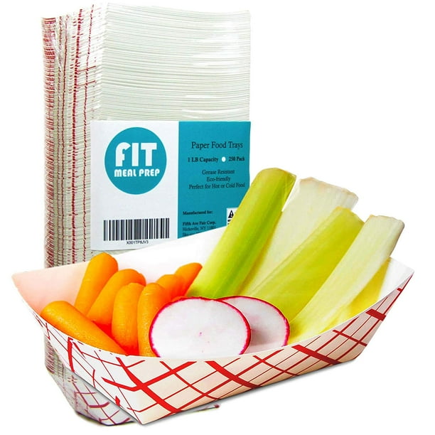 [250 Pack] 1 lb Heavy Duty Disposable Red Check Paper Food Trays Grease