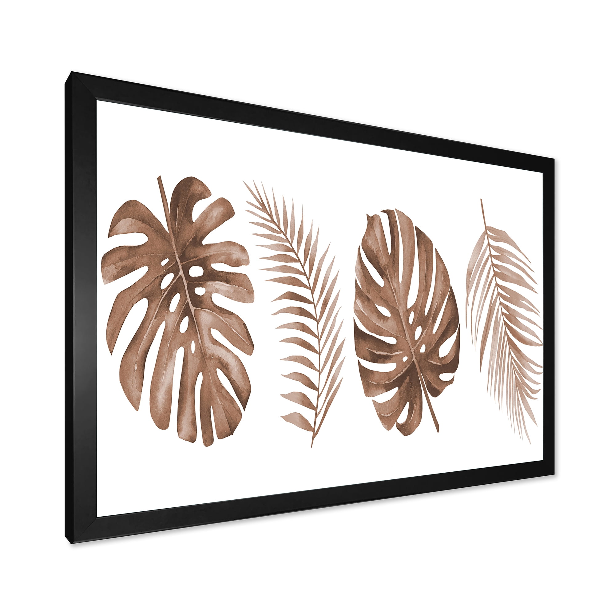 Designart 'Tropical Palm and Monstera Leaf In Terracotta' Traditional Framed Art Print