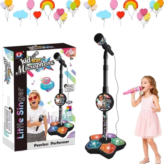 2026 The All-in-One Microphone Toy for Kids with Stand, Got Built-in Music, Colorful Lights, Echo Effects, Portable Karaoke Machine for Singing, Music Play, Fun and Easy-to-Use for Singing, Boys & Gi