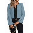 thumbnail image 2 of Womens Tops Dressy Casual V Neck Color Block Business Casual Blouses Long Sleeve Work Shirts Fall Trendy Clothes Blue M, 2 of 9